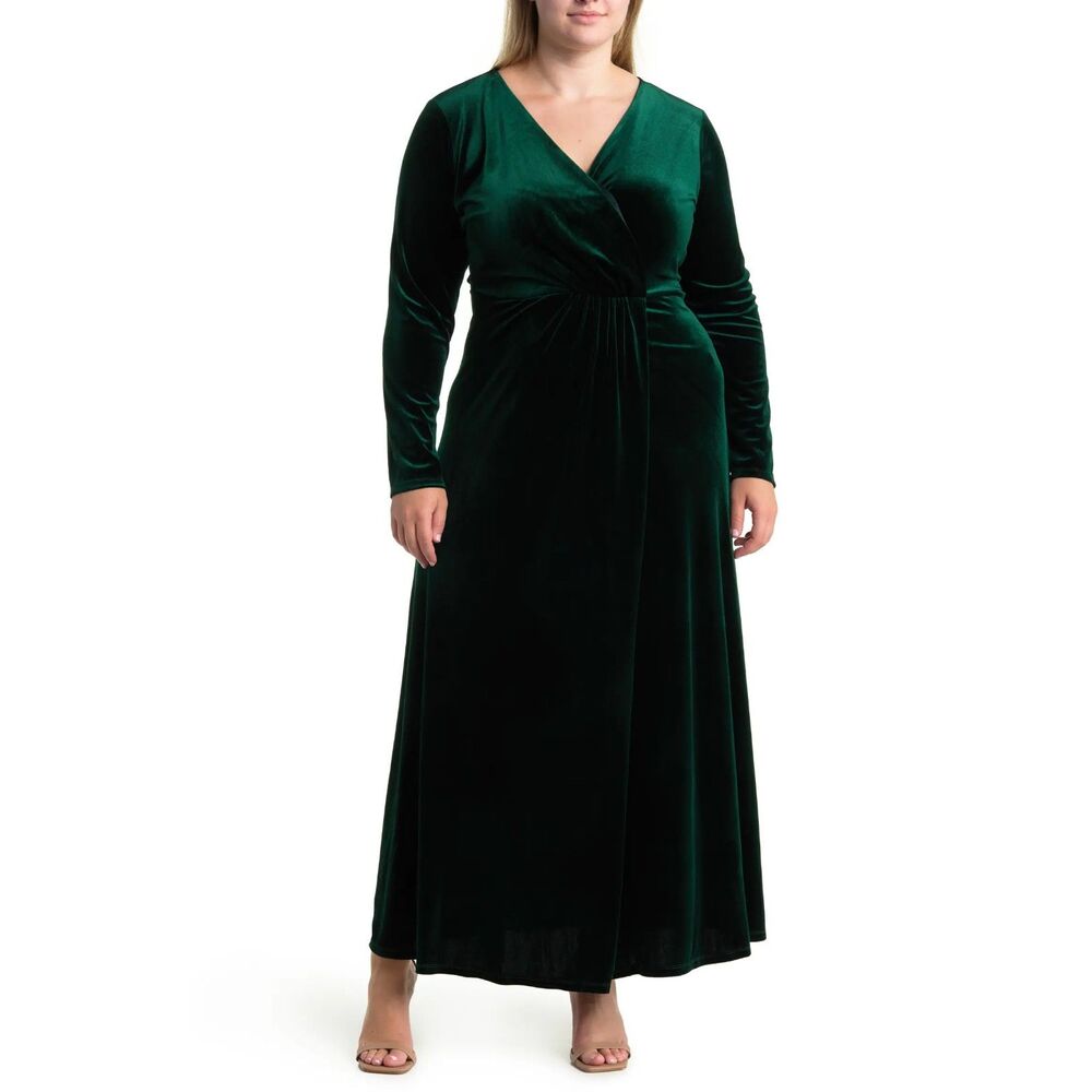 LOVE X DESIGN Rosalie Long Sleeve Emerald Green Velvet Maxi Dress, NWT! Size 2X